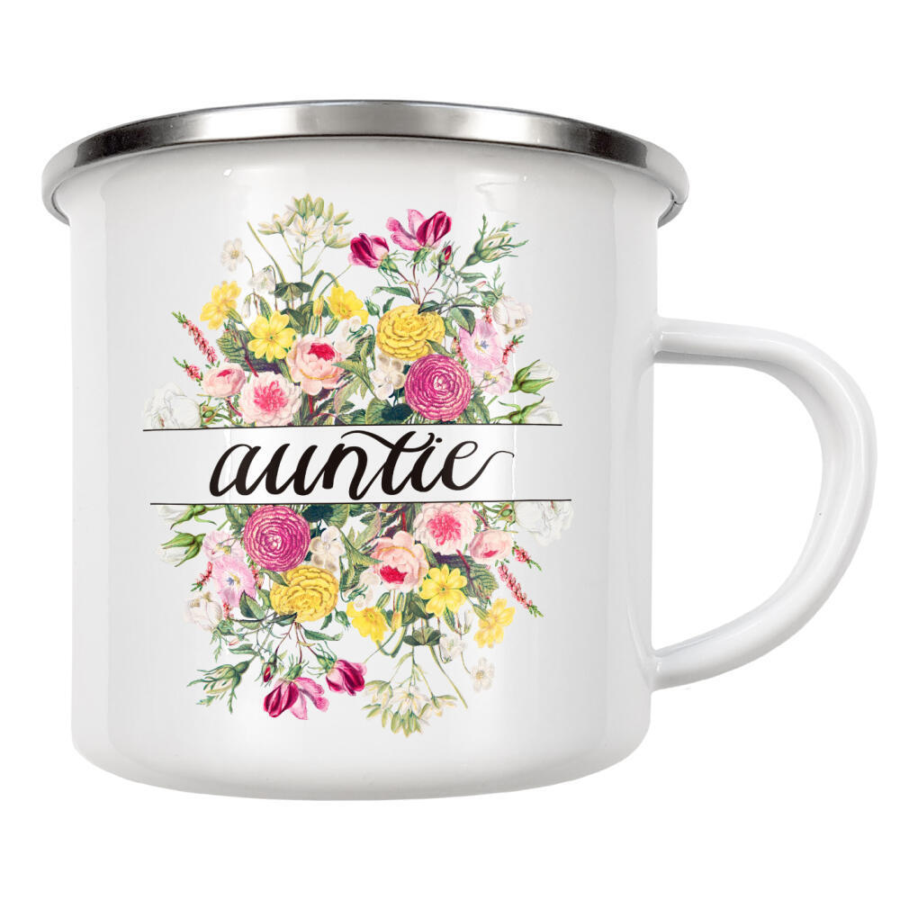 Emaille Tasse "Design Tante | Blumenstrauß" artboxONE - Floral,Fashion,Buchstaben,Für Mama