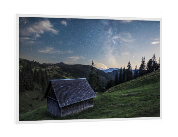 Poster mit weißem Rahmen "Einsame Hütte" artboxONE - Natur,Architektur