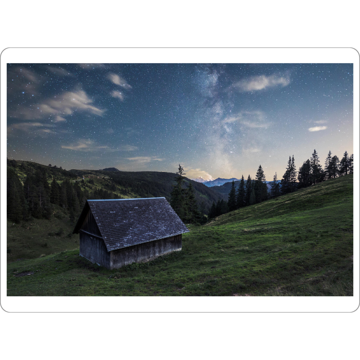 Tischset "Einsame Hütte" artboxONE - Natur,Architektur - Milchstrasse,Sterne,Nacht,Hütte,Stall,Schweiz,Landschaft,Himmel,Sternenhimmel