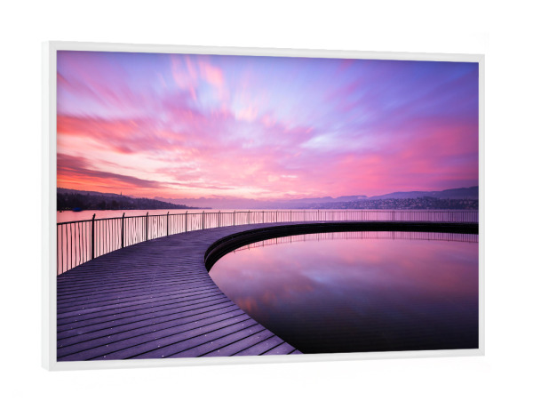 Poster mit weißem Rahmen "Zürichsee" artboxONE - Natur - Zürichsee,Tiefenbrunnen,Steg,Wasser,See,Schweiz,Landschaft