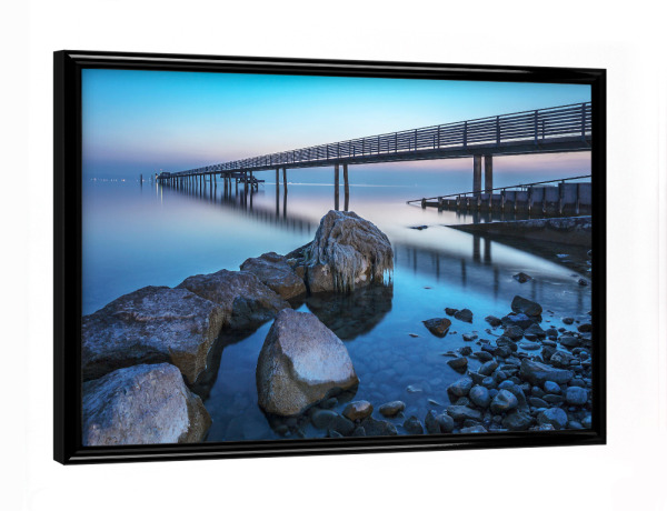 Poster mit schwarzem Rahmen "Bodensee" artboxONE - Natur - Bodensee,Blau,See,Wasser,Altnau,Steg