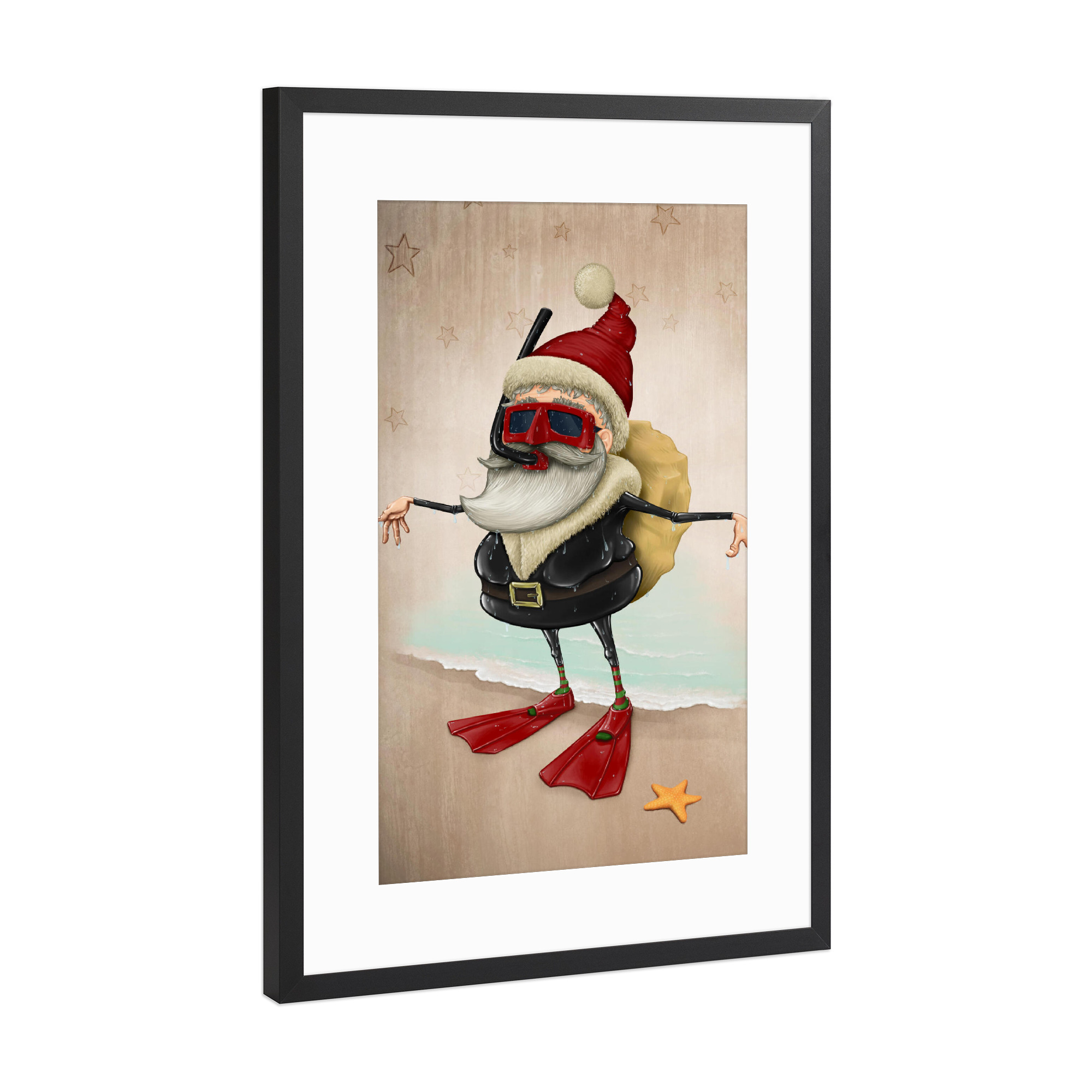 Poster mit Rahmen Schwarz (Metallic) "Santa Claus snorkeling" artboxONE - Weihnachten