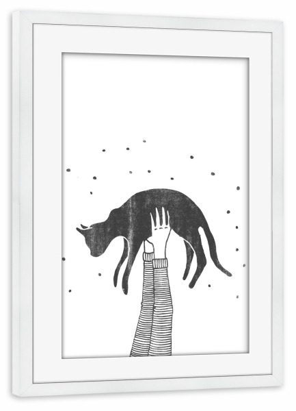 Poster mit Rahmen weiß "Hi Cat" artboxONE - Tiere,Schwarzweiß,Liebe