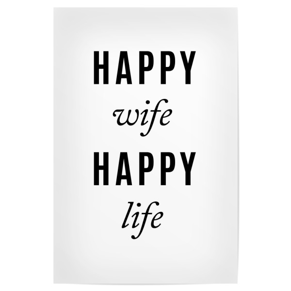 Poster 30x20 cm "Happy Wife" artboxONE - Typografie,Schwarzweiß,Liebe,Für Mama,Für Papa