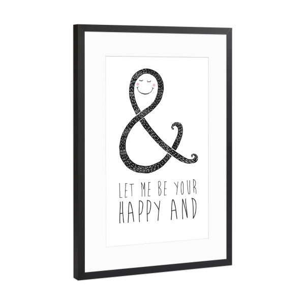 Poster mit Rahmen Schwarz (Metallic) "Happy And" artboxONE - Typografie,Liebe,Für Mama,Für Papa