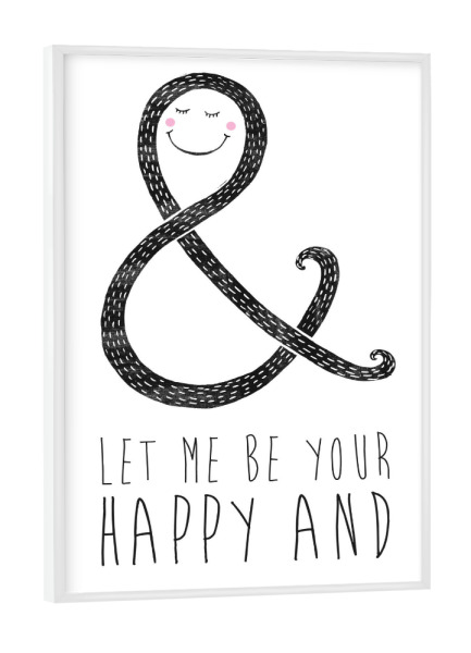 Poster mit weißem Rahmen "Happy And" artboxONE - Typografie,Liebe,Für Mama,Für Papa