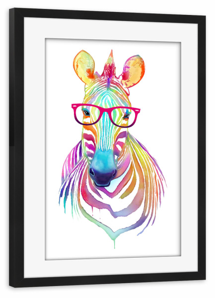 Poster mit Rahmen schwarz "Colorful zebra" artboxONE - Natur,Tiere,Schwarzweiß