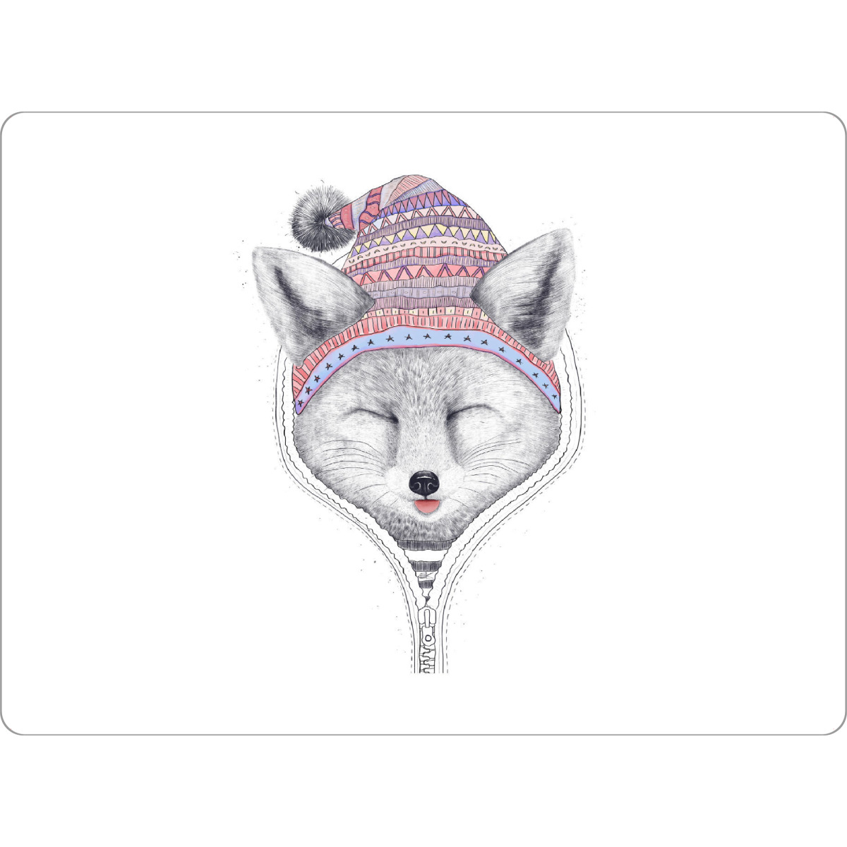Tischset "Fox in a hood" artboxONE - Natur,Tiere,Schwarzweiß,Weihnachten