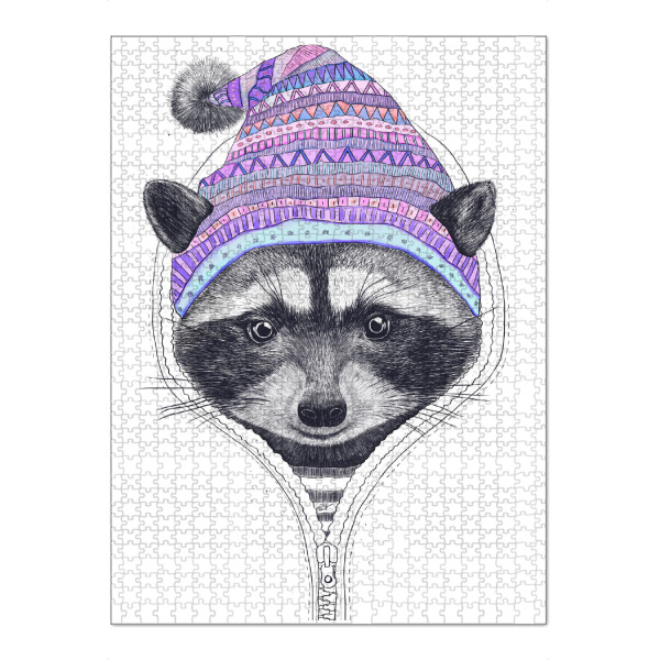 Puzzle Ravensburger "Raccoon in a hood" artboxONE - Natur,Tiere,Menschen,Schwarzweiß,Liebe,Weihnachten