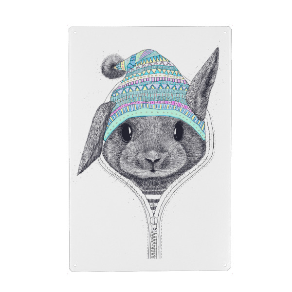 Holzbild "Rabbit in a hood" artboxONE - Natur,Tiere,Schwarzweiß,Liebe,Weihnachten