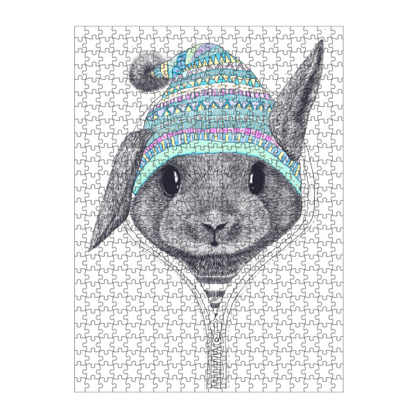 artboxONE Puzzle "Rabbit in a hood" artboxONE - Natur,Tiere,Schwarzweiß,Liebe,Weihnachten