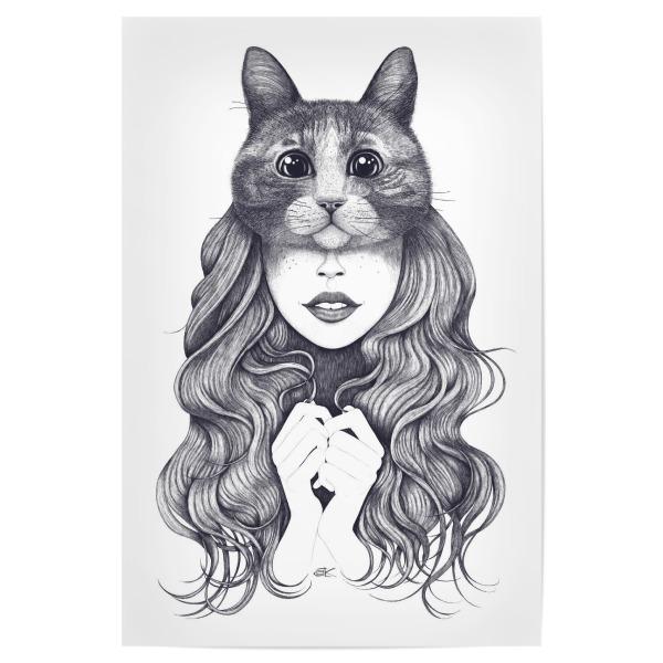 Poster 30x20 cm "Cat girl" artboxONE - Natur,Tiere,Menschen,Schwarzweiß