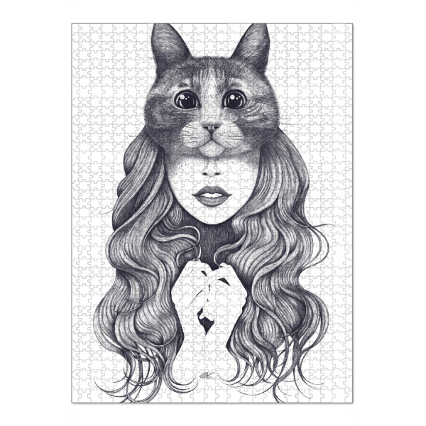 Puzzle Ravensburger "Cat girl" artboxONE - Natur,Tiere,Menschen,Schwarzweiß