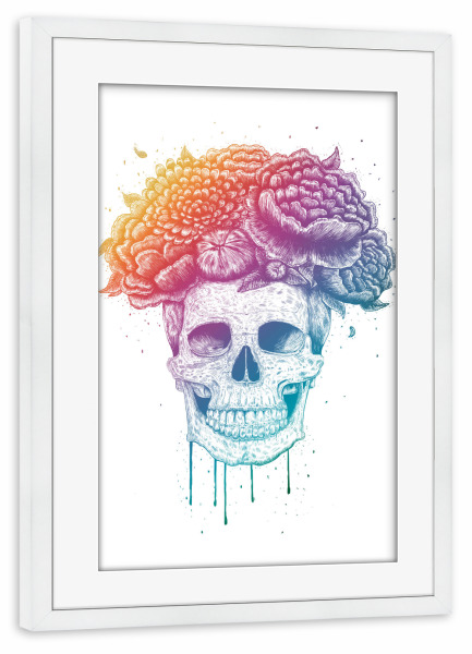 Poster mit Rahmen weiß "Colorful skull" artboxONE - Natur,Floral,Menschen,Schwarzweiß