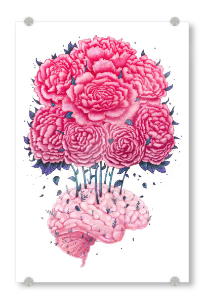 Acrylglasbild "Brain with peonies" artboxONE - Natur,Floral,Menschen,Schwarzweiß