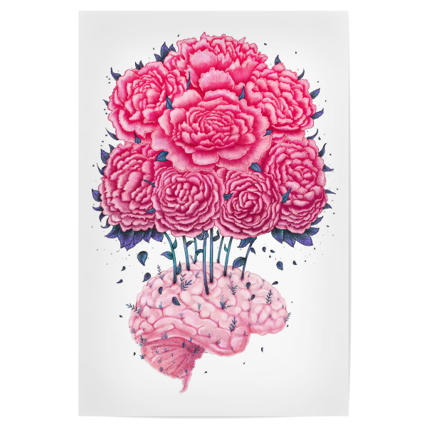 Poster 30x20 cm "Brain with peonies" artboxONE - Natur,Floral,Menschen,Schwarzweiß