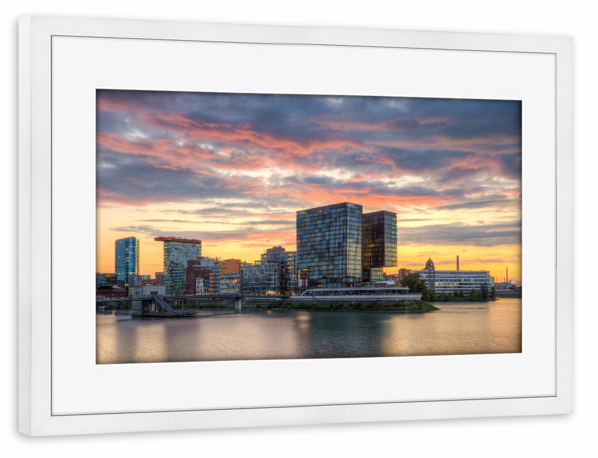 Poster mit Rahmen weiß "Düsseldorf Medienhafen 4" artboxONE - Städte,Reise,Architektur,Städte / Düsseldorf