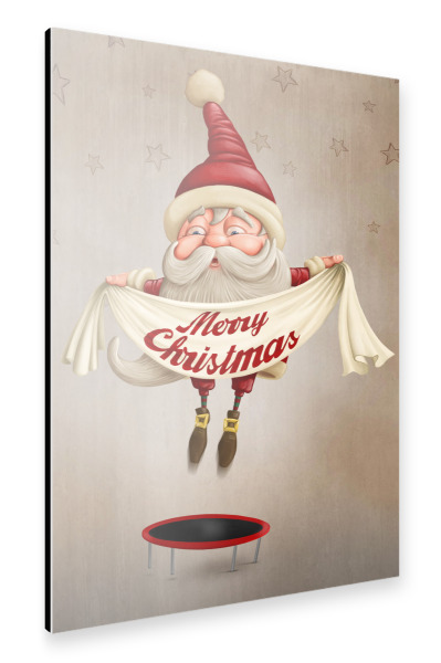 Alu-Dibond "Santa Claus Jumping on trampoline" 30x20 cm artboxONE
