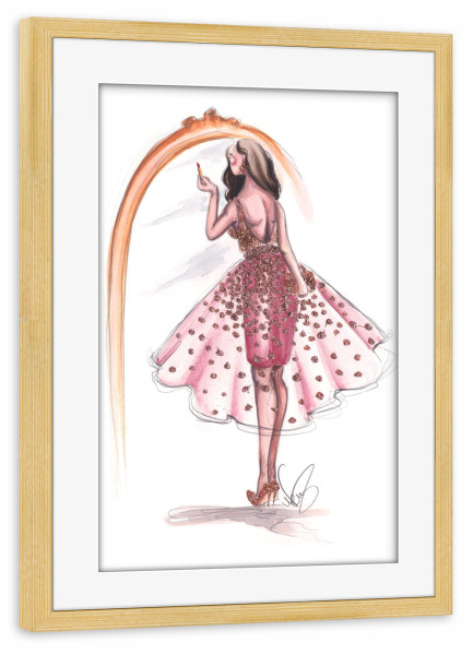 Poster mit Rahmen kiefer "Getting Ready" artboxONE - Fashion - Fashion illustration,Mode,Makeup,Style,Dress,Kleid,Spiegel,Mirror,Going out,Feiern