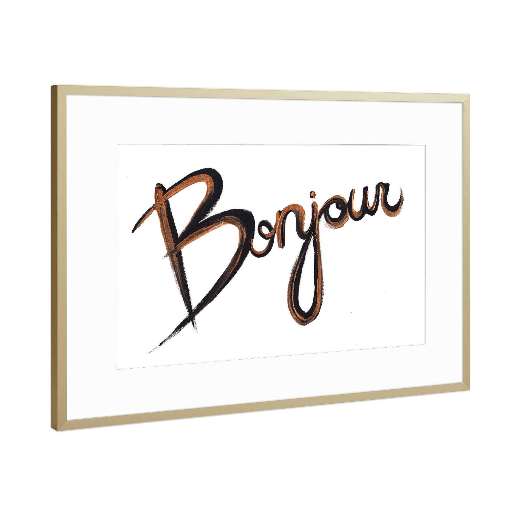 Poster mit Rahmen Gold "Bonjour 4" artboxONE - Typografie,Städte / Paris,Fashion