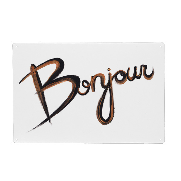 Metall Poster "Bonjour 4" artboxONE - Typografie,Städte / Paris,Fashion - Bonjour,Paris,French,France,Typographie,Frankreich,Französisch,Hallo,Hi