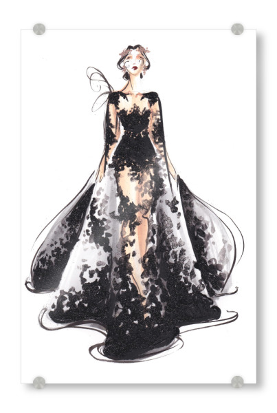 Acrylglasbild "Black Gown" artboxONE - Fashion - Fashion illustration,Mode,Fashion,Fashion sketch,Haute couture,Black,Dress,Kleid,Style