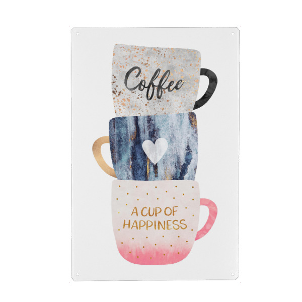 Metall Poster "A cup of happiness" artboxONE - Typografie,Essen & Trinken - Coffee,Coffee cups,Kitchen,Café,Words,Happiness,Typography,Text