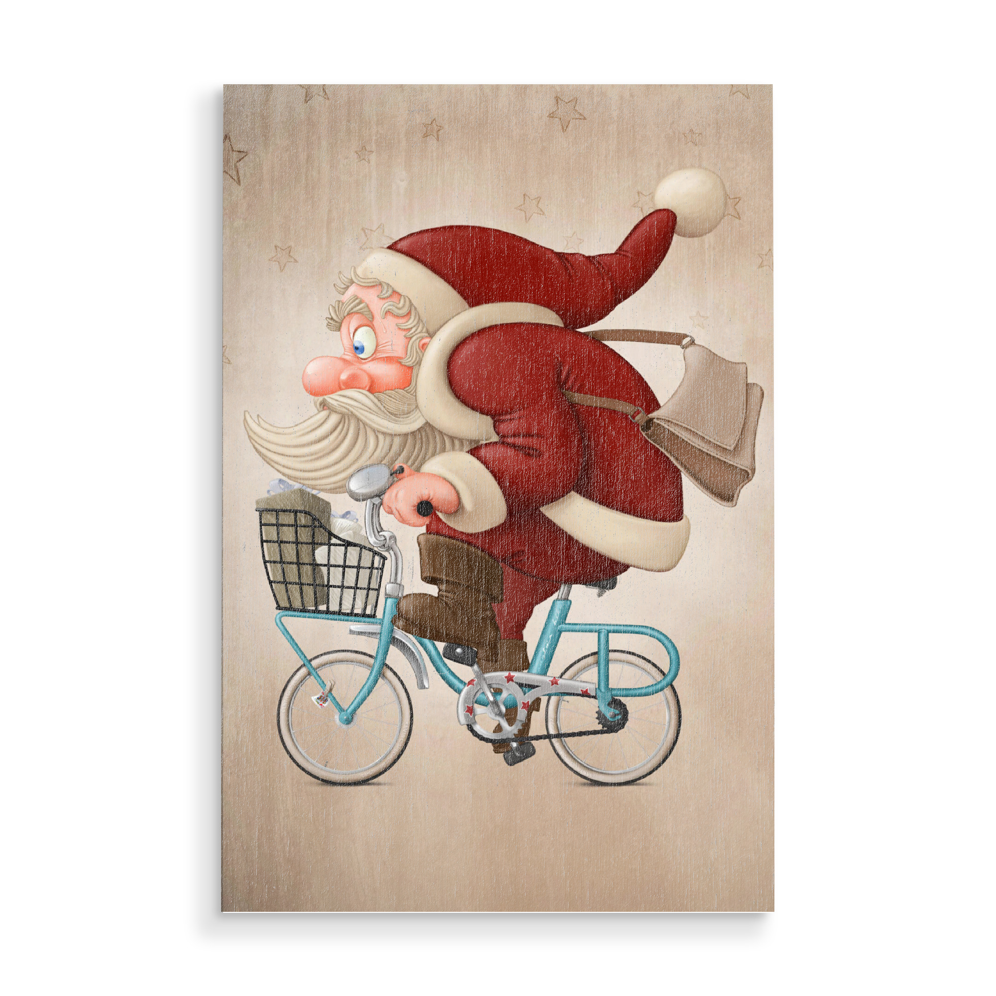 Holzbild "Santa Claus rides the bicycle" artboxONE - Festivals