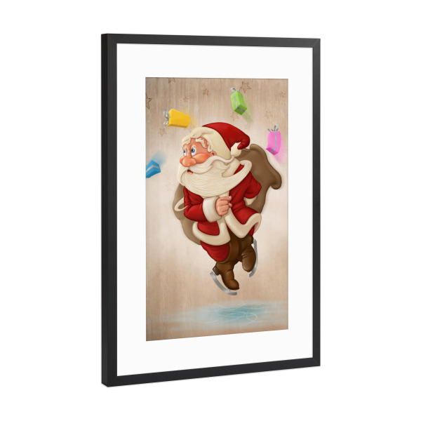 Poster mit Rahmen Schwarz (Metallic) "Santa Claus on ice" artboxONE - Festivals