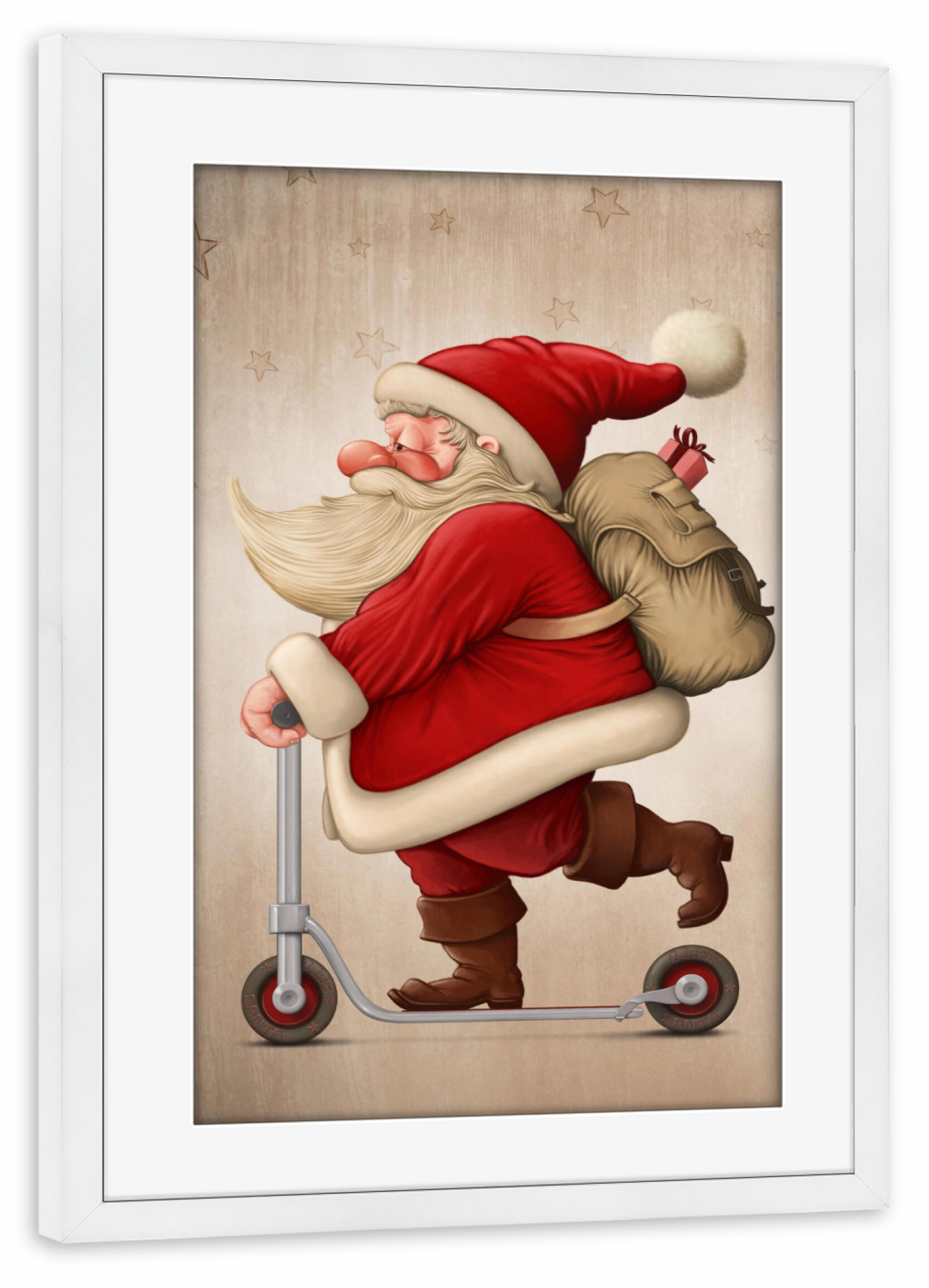 Poster mit Rahmen weiß "Santa Claus and the Push scooter" artboxONE - Festivals