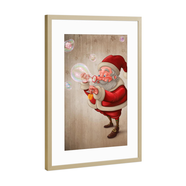 Poster mit Rahmen Gold "Santa Claus and the bubbles soap" artboxONE - Festivals