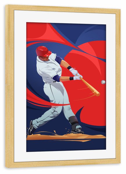 Poster mit Rahmen kiefer "Baseball" artboxONE - Schwarzweiß,Sport - Baseball,Sport,Vector