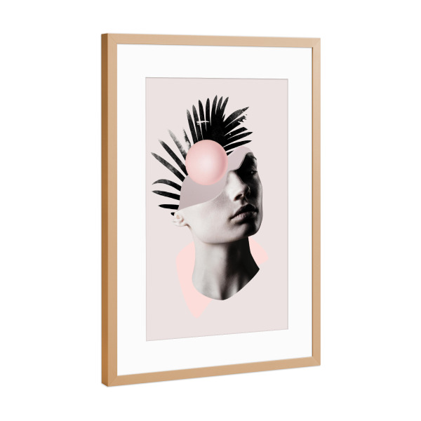 Poster mit Rahmen Kupfer "Empty mind" artboxONE - Natur - Mind,Head,Pink,Leaf,Grey,Statue