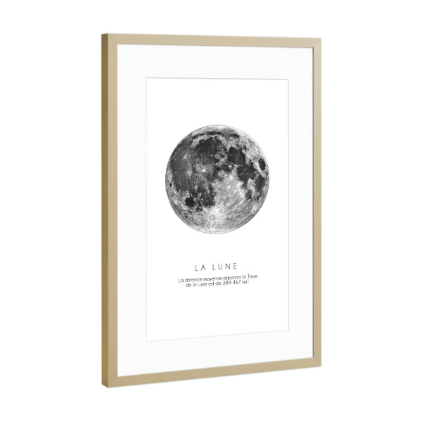 Poster mit Rahmen Gold "The Moon" artboxONE - Schwarzweiß,Galaxy - Moon,Lune,La lune,Mond