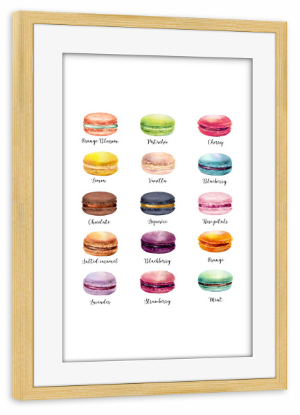 Poster mit Rahmen kiefer "Macarons" artboxONE - Typografie,Reise,Essen & Trinken