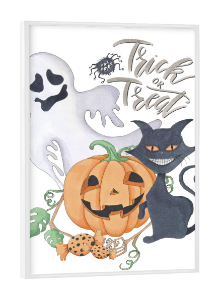 Poster mit weißem Rahmen "Trick Or Treat" artboxONE - Typografie,Natur,Tiere,Comic,Essen & Trinken / Obst & Gemüse