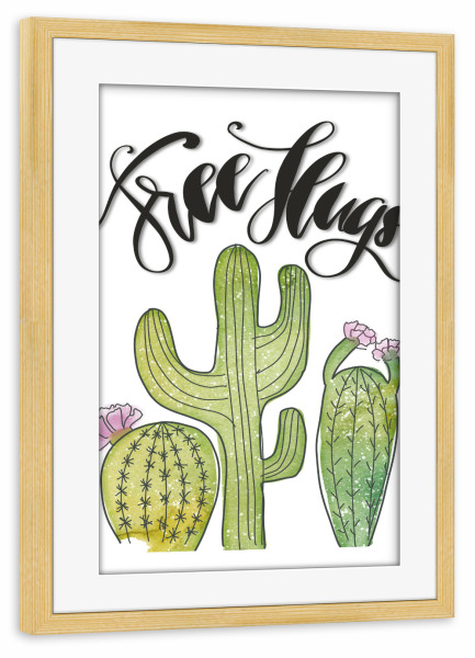 Poster mit Rahmen kiefer "Succulent Art Free Hugs" artboxONE - Typografie,Natur,Floral