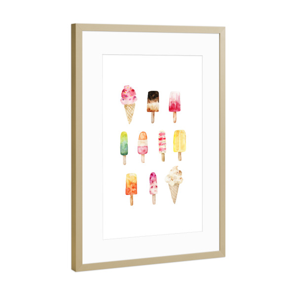 Poster mit Rahmen Gold "Ice_Cream_and_Popsicles" artboxONE - Für Kinder,Essen & Trinken