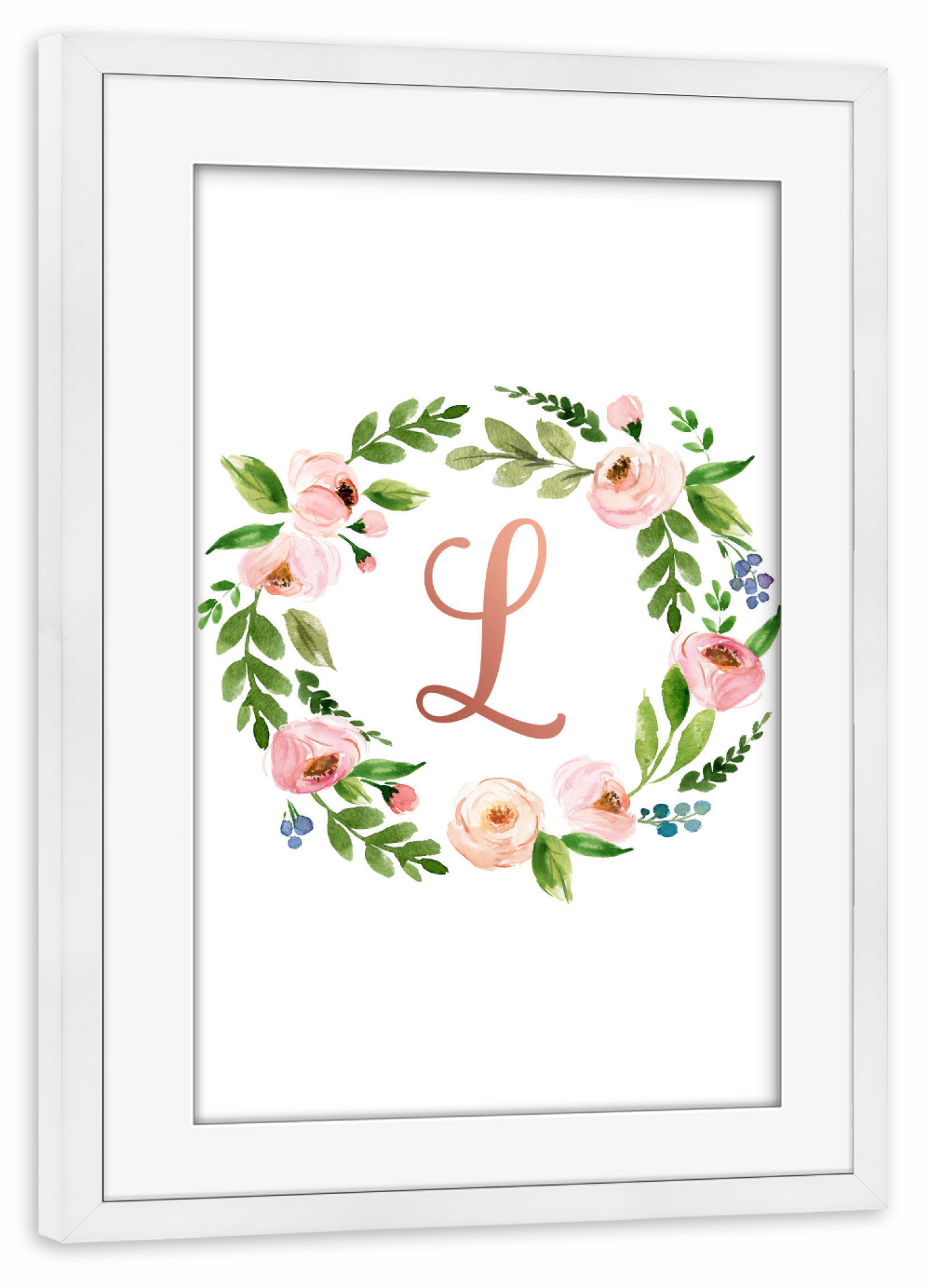Poster mit Rahmen weiß "Initial Letter L Rose Gold" artboxONE - Typografie,Floral,Für Kinder