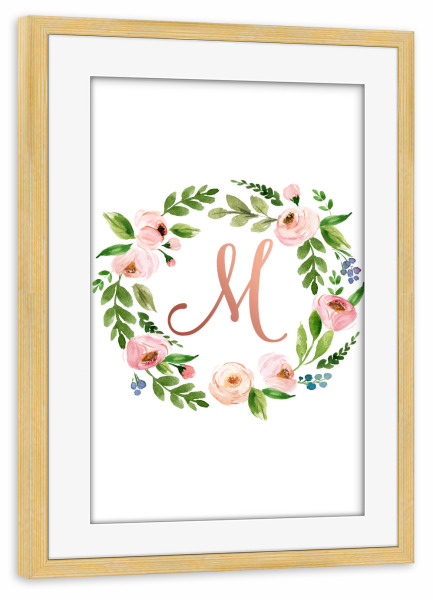 Poster mit Rahmen kiefer "Initial Letter M Rose Gold" artboxONE - Typografie,Floral,Für Kinder