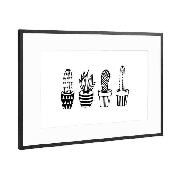 Poster mit Rahmen Schwarz (Metallic) "Cacti" artboxONE - Natur,Floral,Schwarzweiß