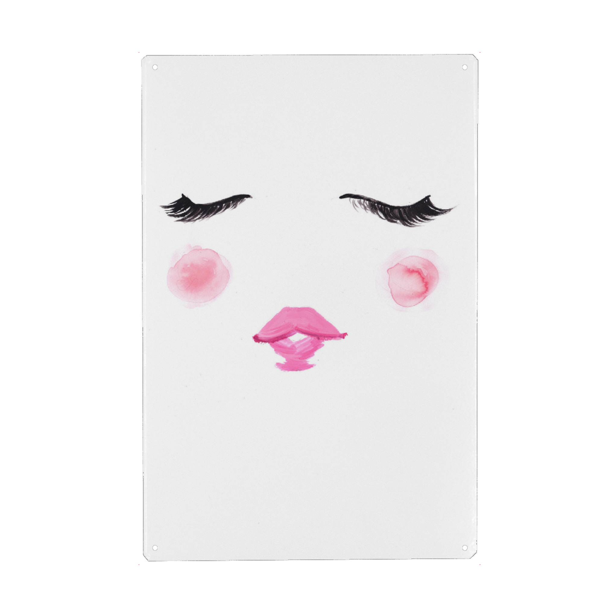 Metall Poster "Blush" artboxONE - Fashion - Wimpern,Niedlich,Rosa,Mode illustration,Gesicht,Face,Lashes,Cute,Blush,Lips,Lippen,Eyes,Augen