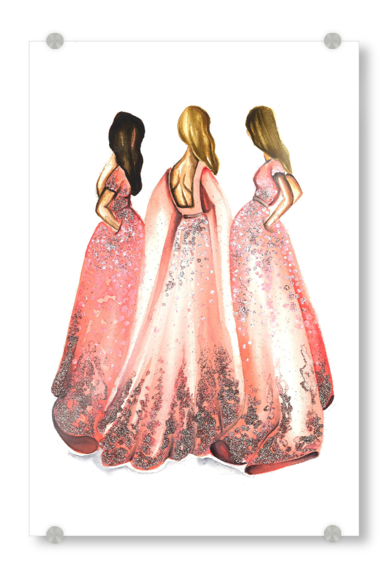 Acrylglasbild "Girls in Powder Pink" artboxONE - Fashion - Mode,Mode,Mode illustration,Rosa,Mode kunst,Dress,Kleid