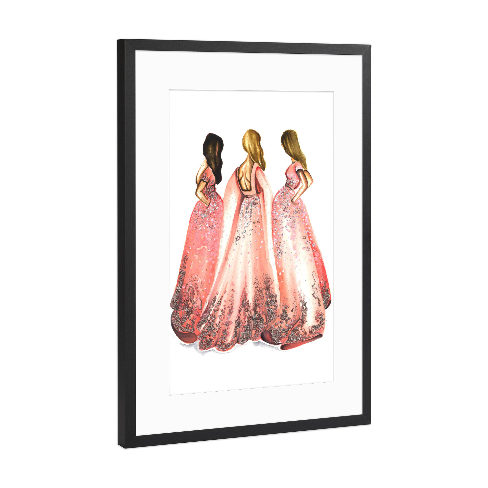 Poster mit Rahmen Schwarz (Metallic) "Girls in Powder Pink" artboxONE - Fashion - Mode,Mode,Mode illustration,Rosa,Mode kunst,Dress,Kleid