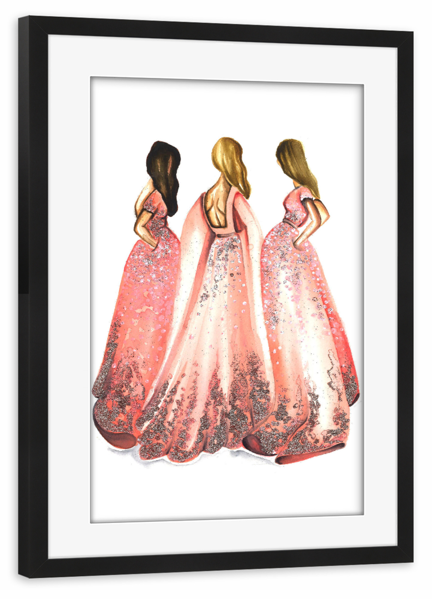 Poster mit Rahmen schwarz "Girls in Powder Pink" artboxONE - Fashion - Mode,Mode,Mode illustration,Rosa,Mode kunst,Dress,Kleid