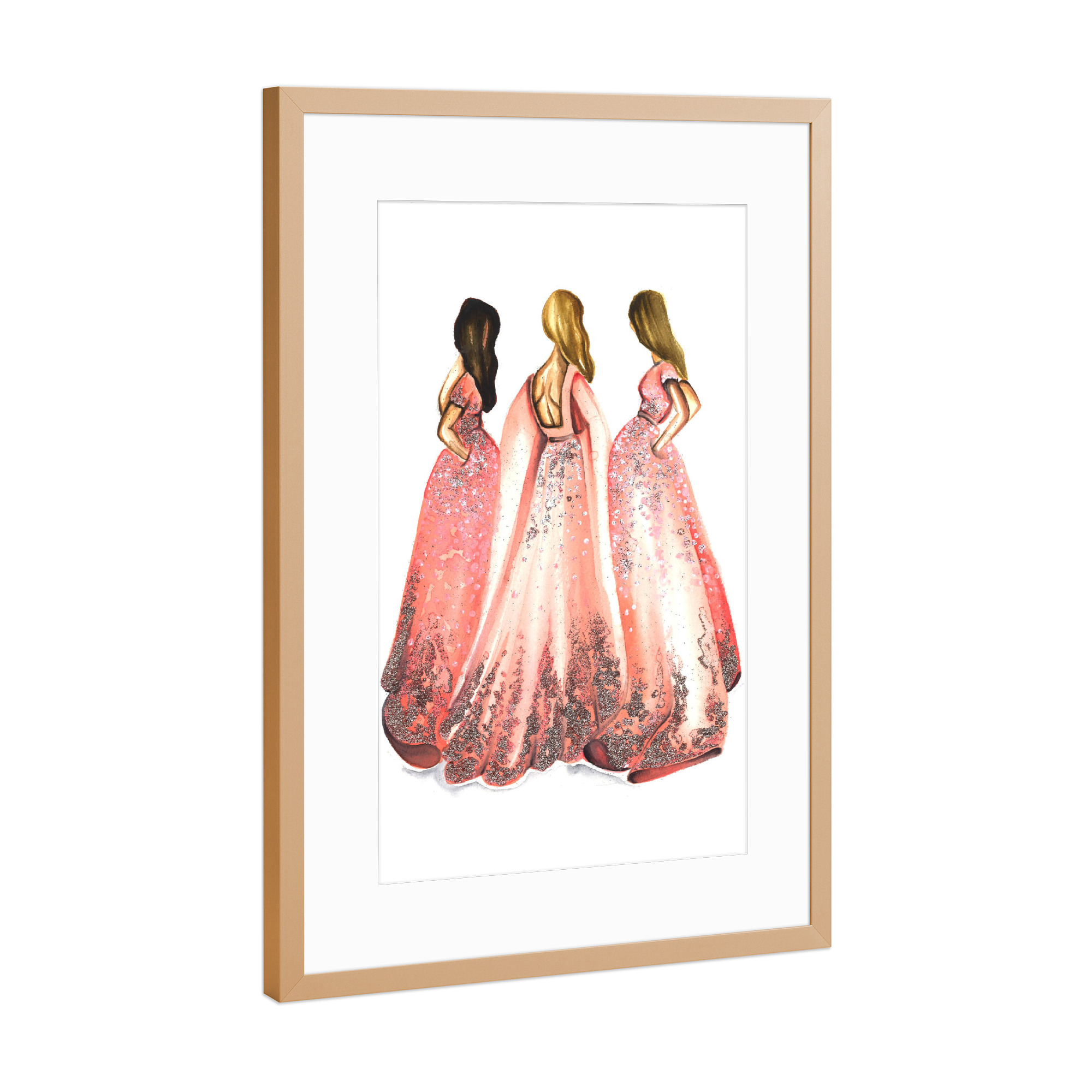 Poster mit Rahmen Kupfer "Girls in Powder Pink" artboxONE - Fashion - Mode,Mode,Mode illustration,Rosa,Mode kunst,Dress,Kleid