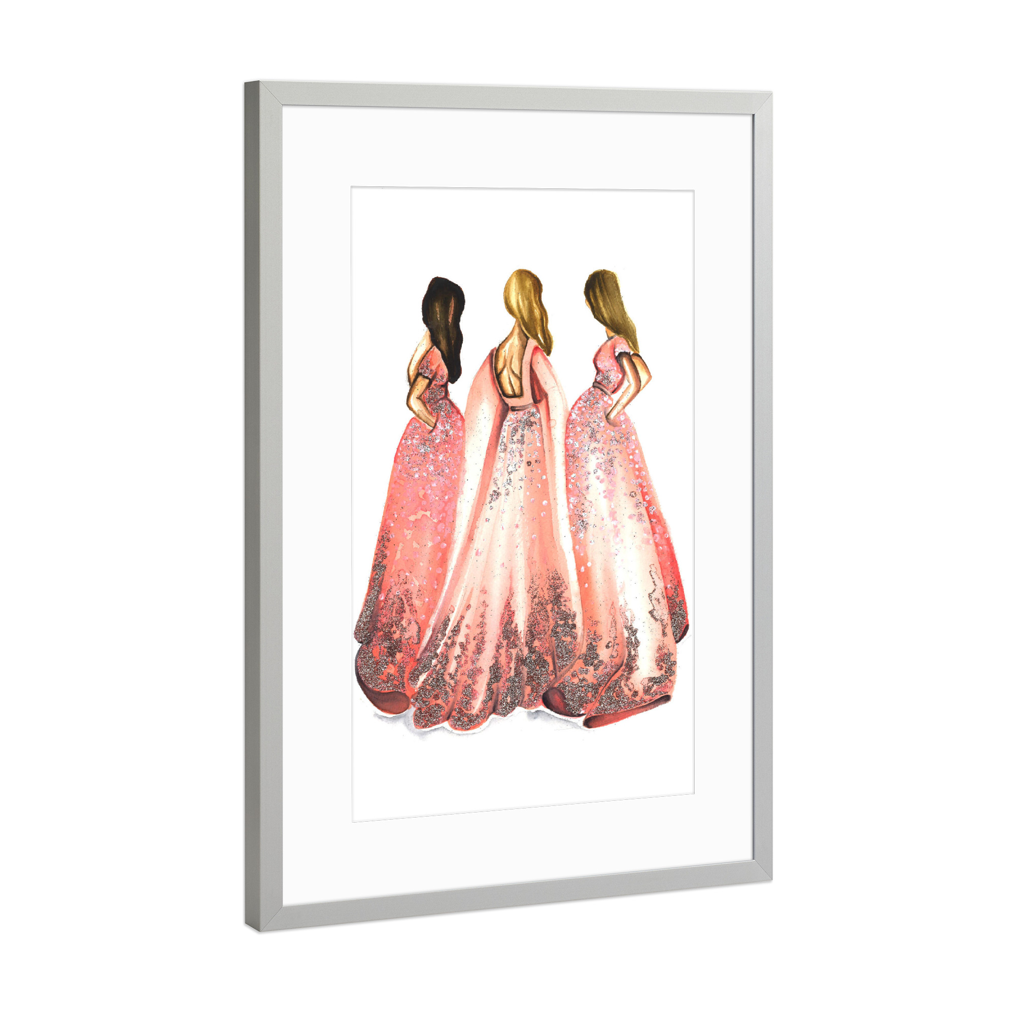 Poster mit Rahmen Silber "Girls in Powder Pink" artboxONE - Fashion - Mode,Mode,Mode illustration,Rosa,Mode kunst,Dress,Kleid