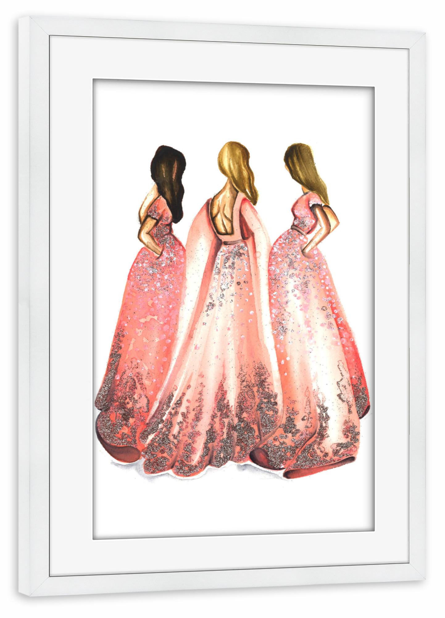 Poster mit Rahmen weiß "Girls in Powder Pink" artboxONE - Fashion - Mode,Mode,Mode illustration,Rosa,Mode kunst,Dress,Kleid