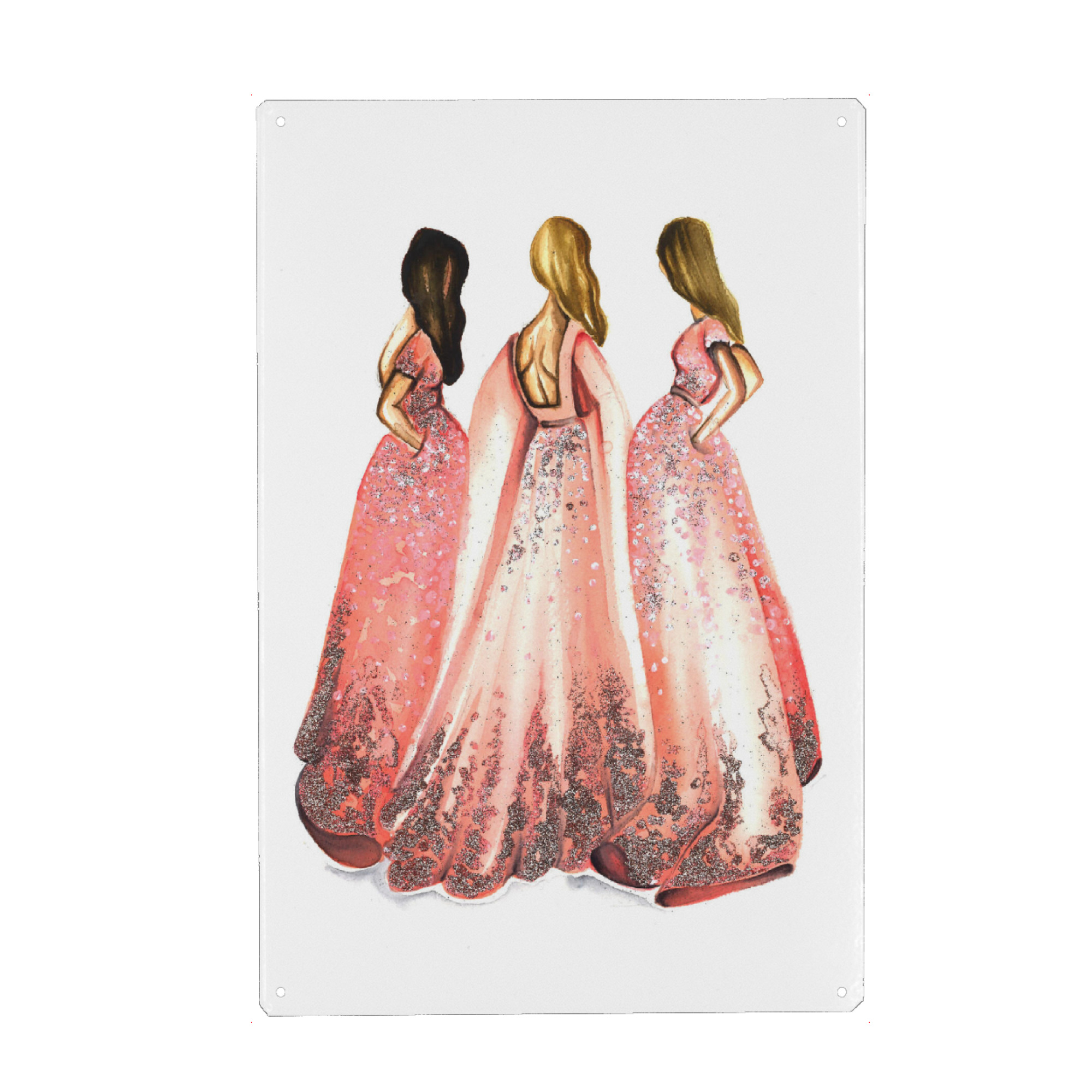 Metall Poster "Girls in Powder Pink" artboxONE - Fashion - Mode,Mode,Mode illustration,Rosa,Mode kunst,Dress,Kleid - Blechschild