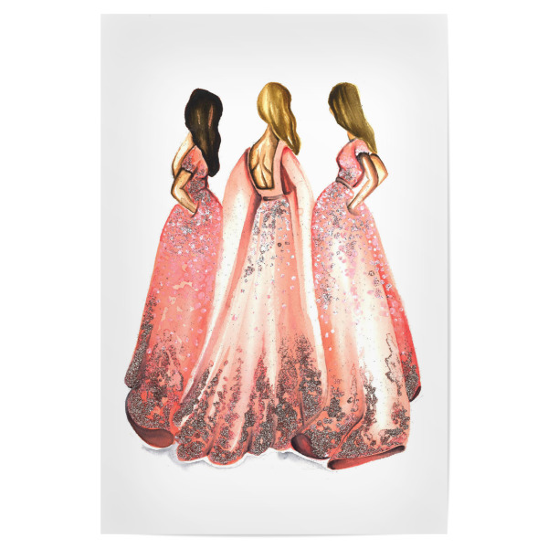 Poster 30x20 cm "Girls in Powder Pink" artboxONE - Fashion - Mode,Mode,Mode illustration,Rosa,Mode kunst,Dress,Kleid